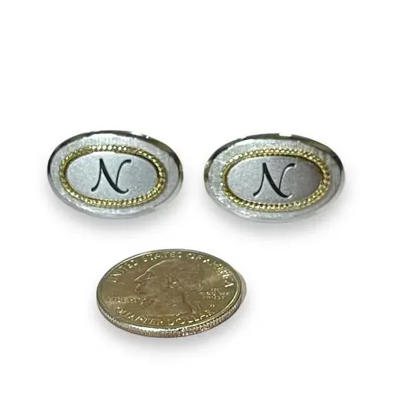 Vintage Swank Cufflinks Two Tone Monogrammed N Signed
